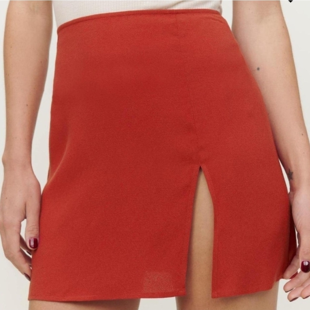 Reformation Red A-Line Mini Skirt with Slit
